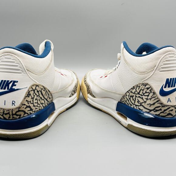 Nike Shoes Youth 4.5 White Blue Leather Air Jordan 3 Retro Basketball Sneakers - Picture 7 of 11